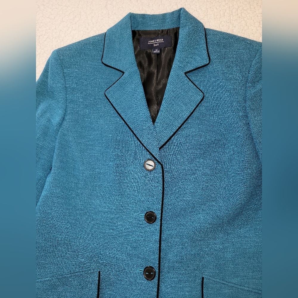 Women's Vintage Jones Wear Teal Fully Lined Blazer Size 12 - Picture 6 of 14